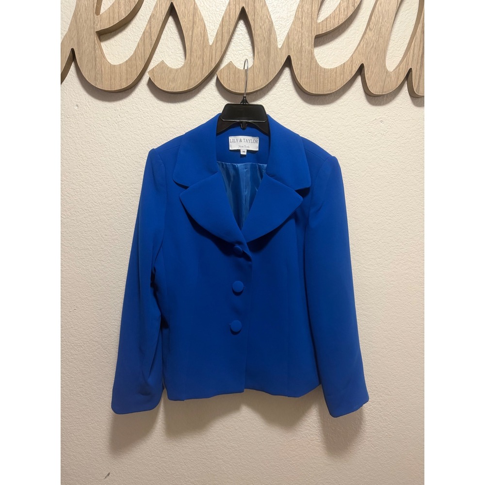 Lily & Taylor Royal Blue Blazer Jacket Womens Size 14 Made in USA Notched Lapel